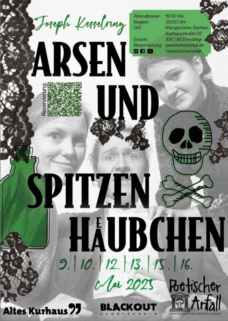 Das Plakat für die Aufführung von Arsen und Spitzenhäubchen des Poetischen Anfalls aus 2025.